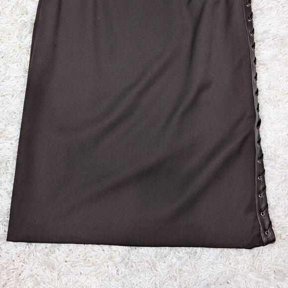 BCBGMaxAzria Leather Trim Knee Length Pencil Skirt Brown Size 6 - Picture 8 of 9